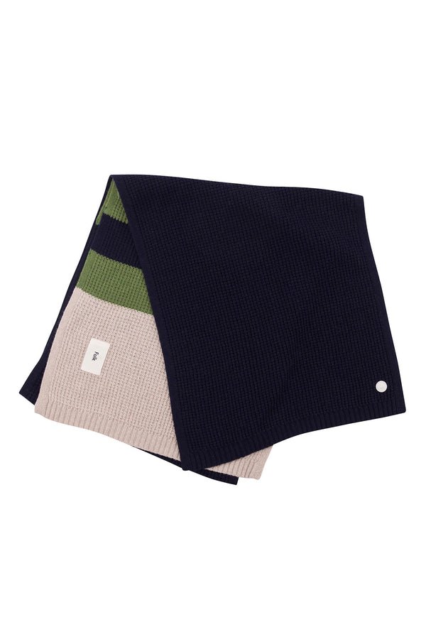 folk Waffle Scarf - Navy Stripe FP59