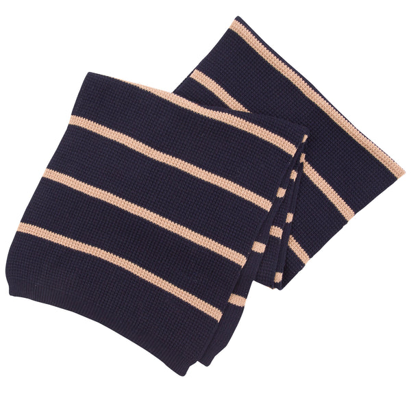 folk Waffle Scarf - Navy Stripe