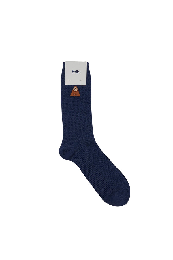 folk Waffle Sock - Ash Navy