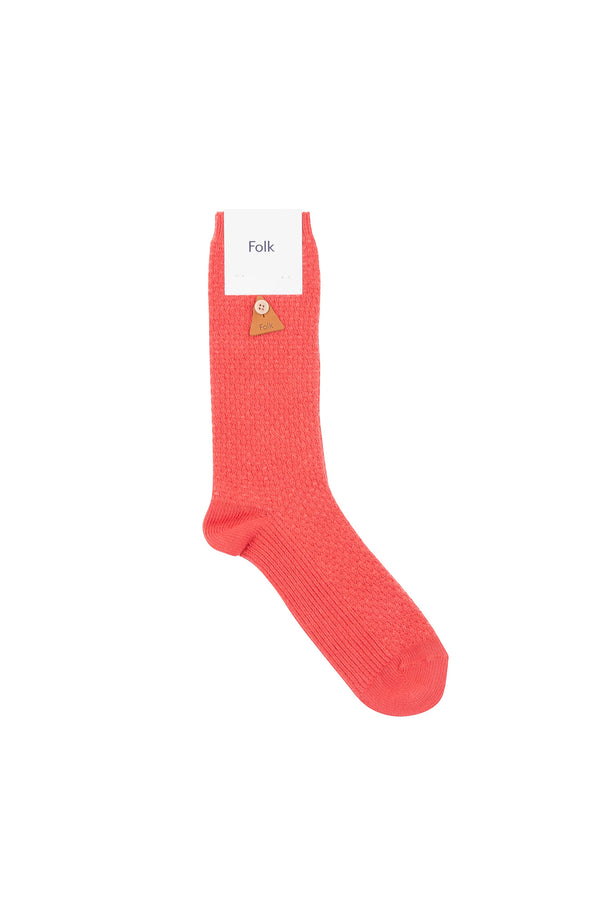 folk Waffle Sock - Coral