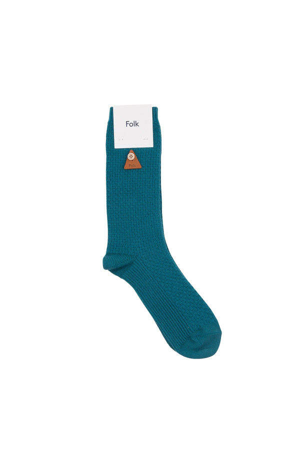 folk Waffle Sock - Ocean Blue