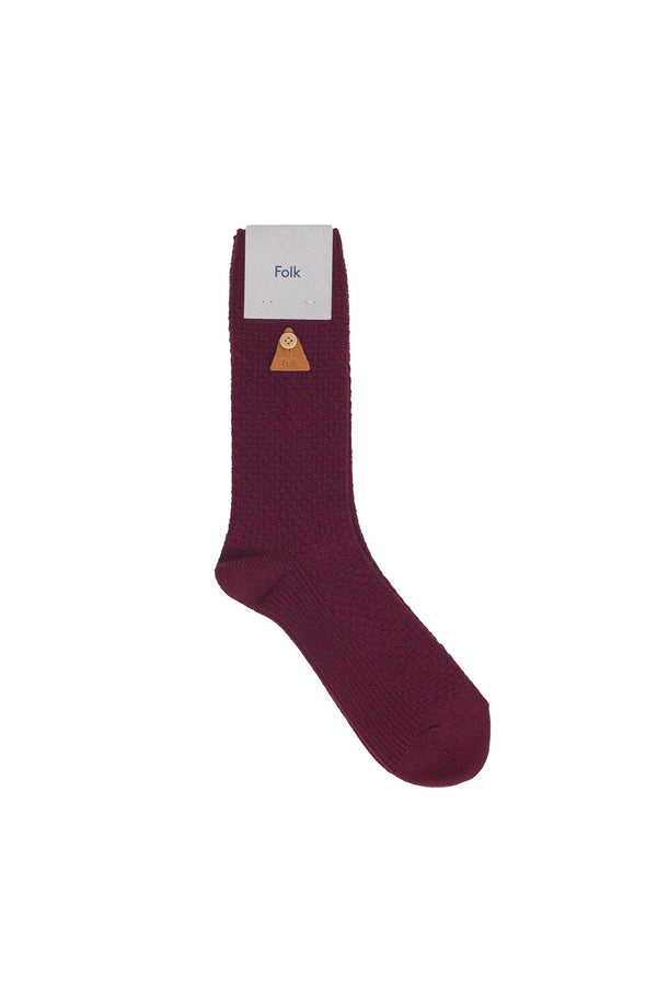folk Waffle Socks - Burgundy