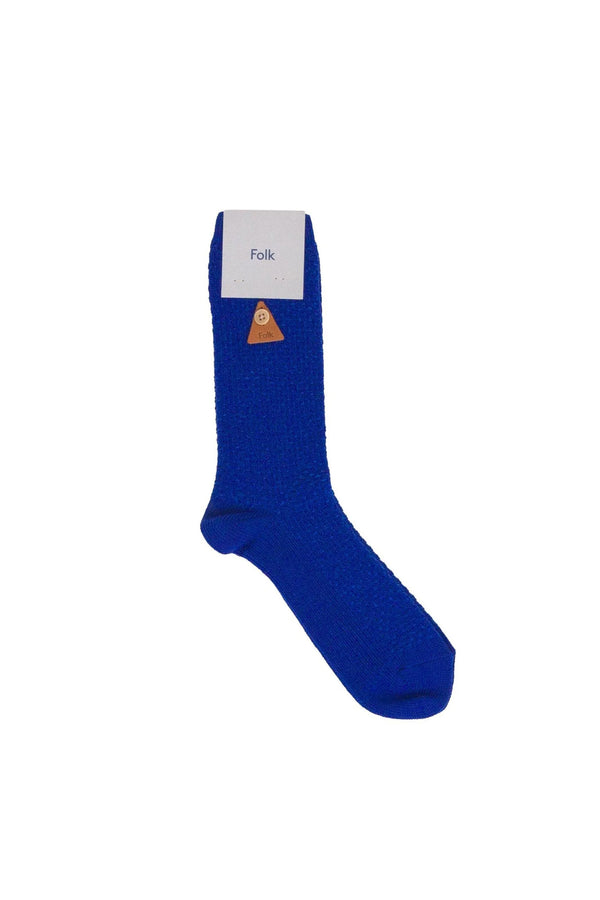 folk Waffle Socks - Cobalt