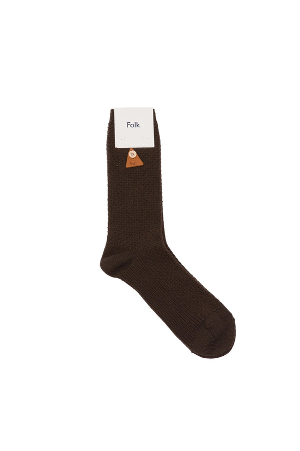 folk Waffle Socks - Dark Choc