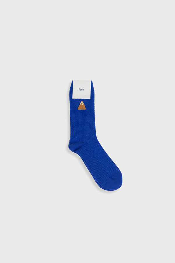 folk Waffle Socks - Deep Blue
