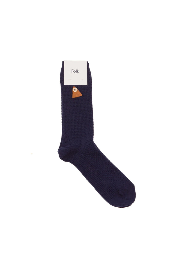 folk Waffle Socks - Navy