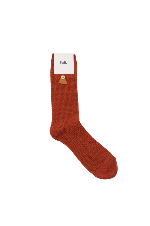 folk Waffle Socks - Rust