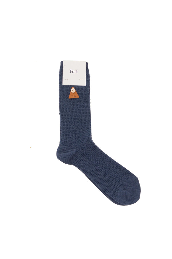folk Waffle Socks - Soft Blue