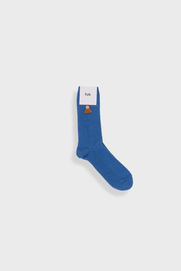 folk Waffle Socks - Soft Blue