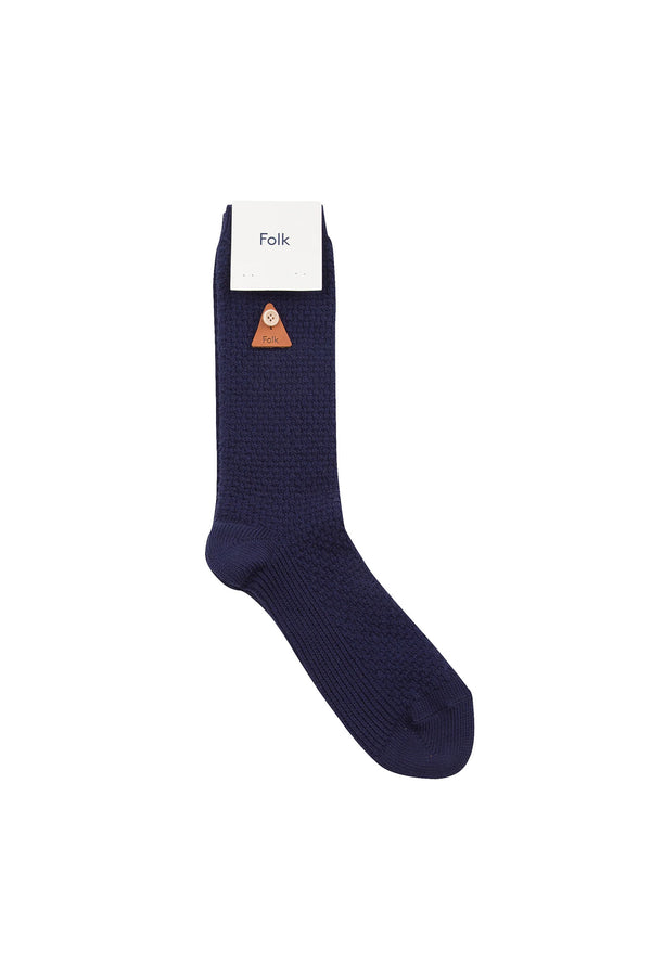 folk Waffle Socks - Soft Navy