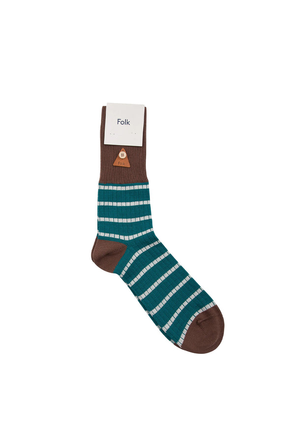 folk Waffle Stripe Sock - Alpine Green Stripe