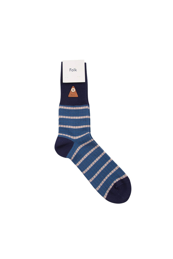 folk Waffle Stripe Sock - Soft Blue Stripe