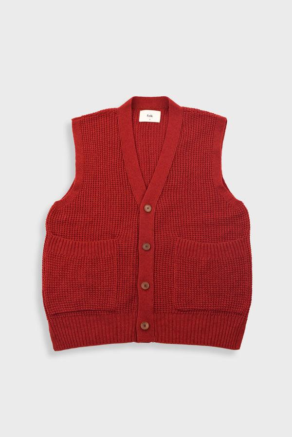 folk Waffle Vest - Crimson