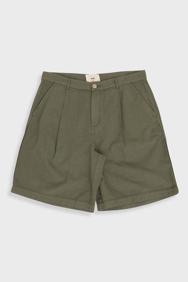 folk Wide Fit Short - Dark Sage Herringbone