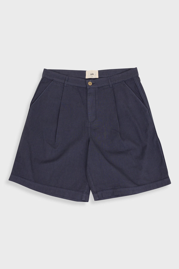 folk Wide Fit Short - Soft Navy Herringbone