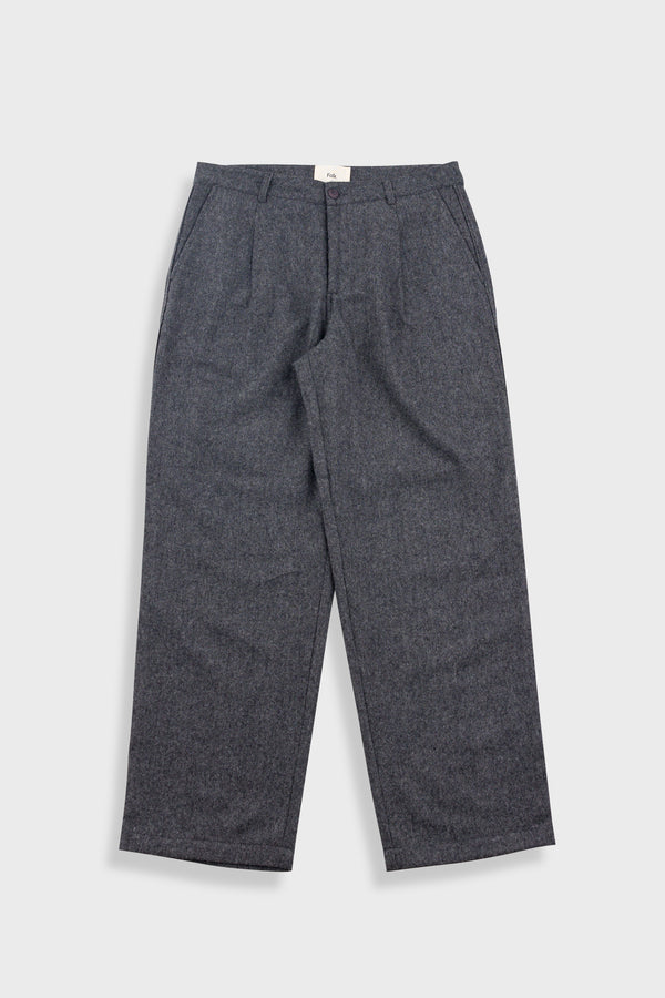 folk Wide Fit Trouser - Charcoal Wool Melange