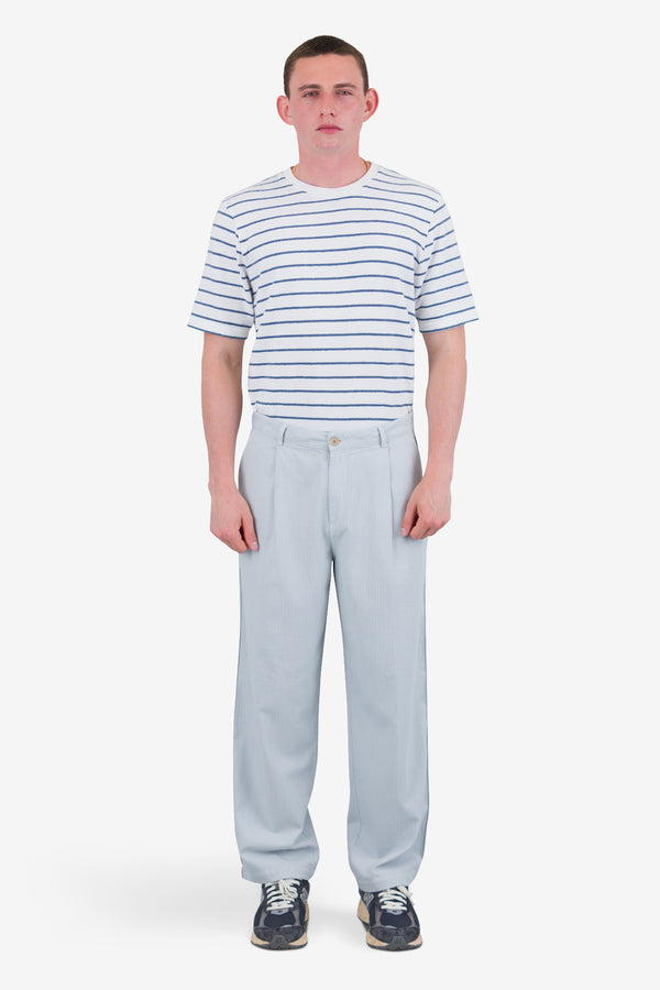 Folk Wide Fit Trouser - Mineral Blue Herringbone