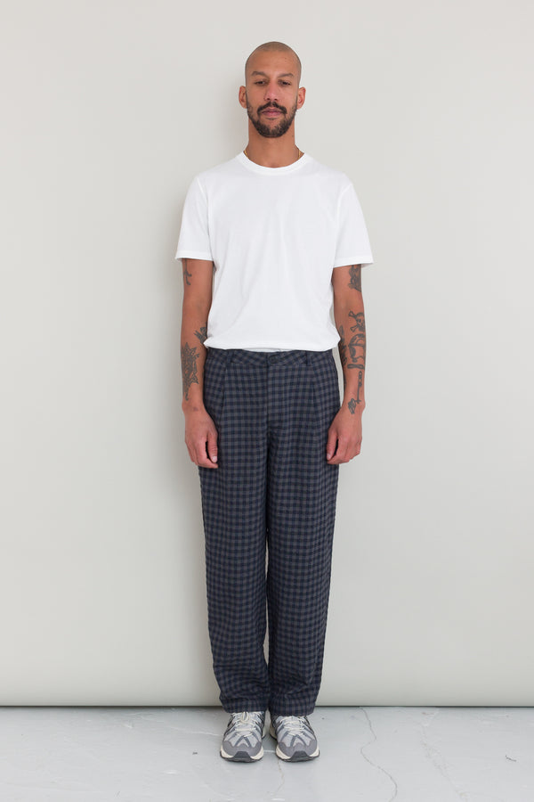 Folk Wide Fit Trouser - Navy Crinkle Check