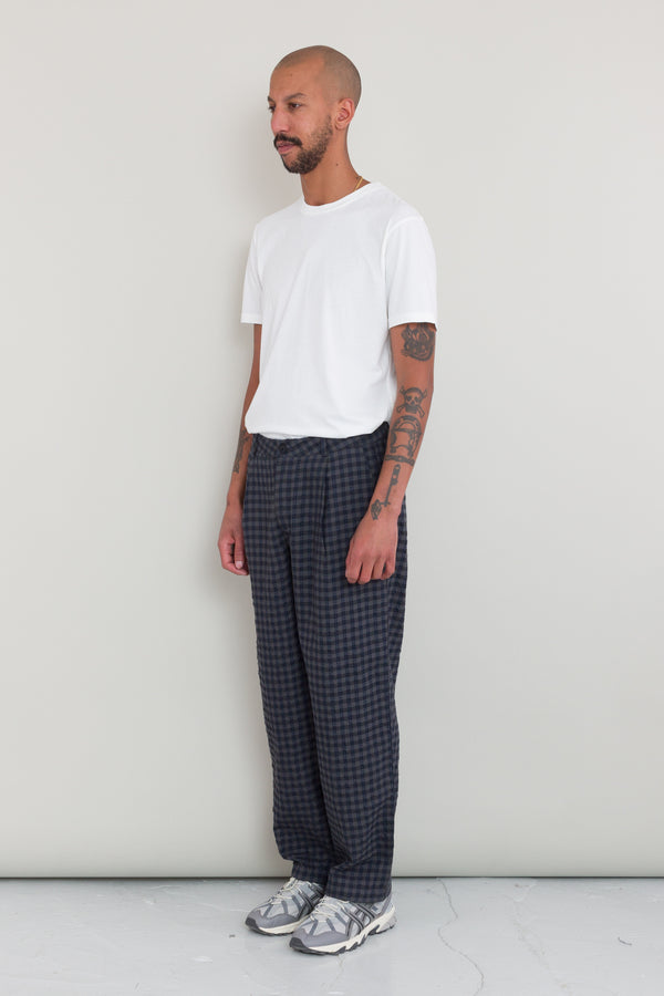 Folk Wide Fit Trouser - Navy Crinkle Check