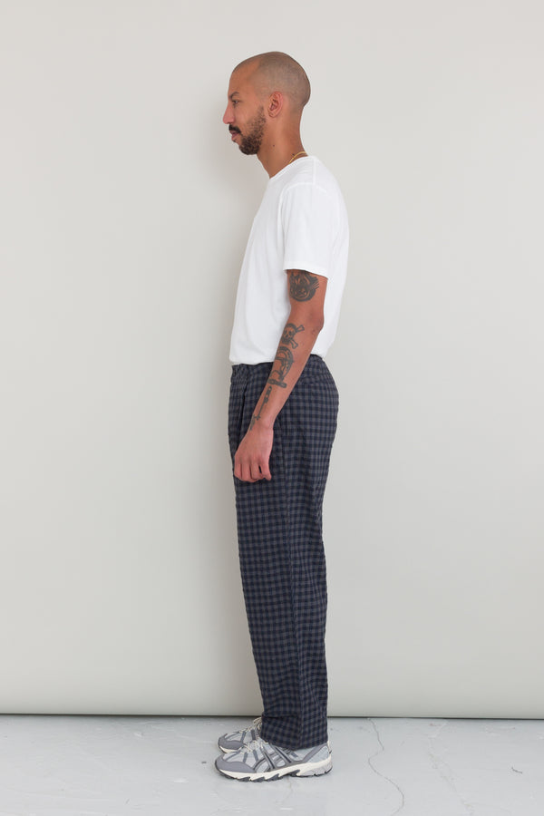 Folk Wide Fit Trouser - Navy Crinkle Check