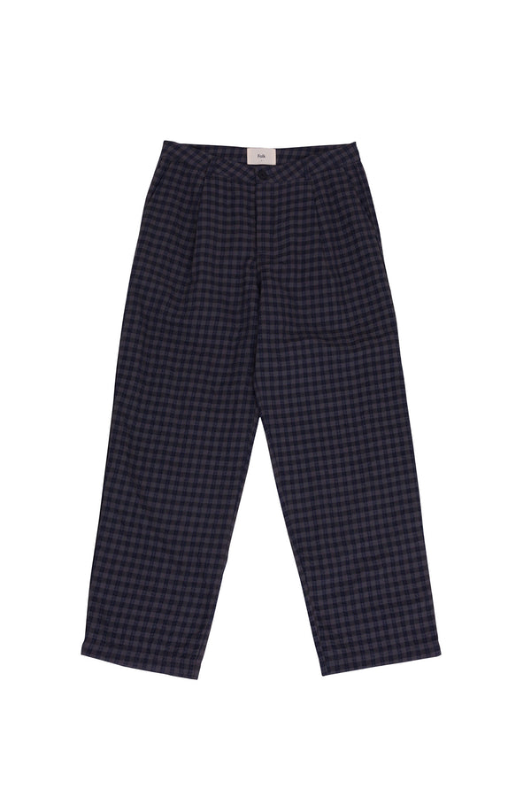 folk Wide Fit Trouser - Navy Crinkle Check
