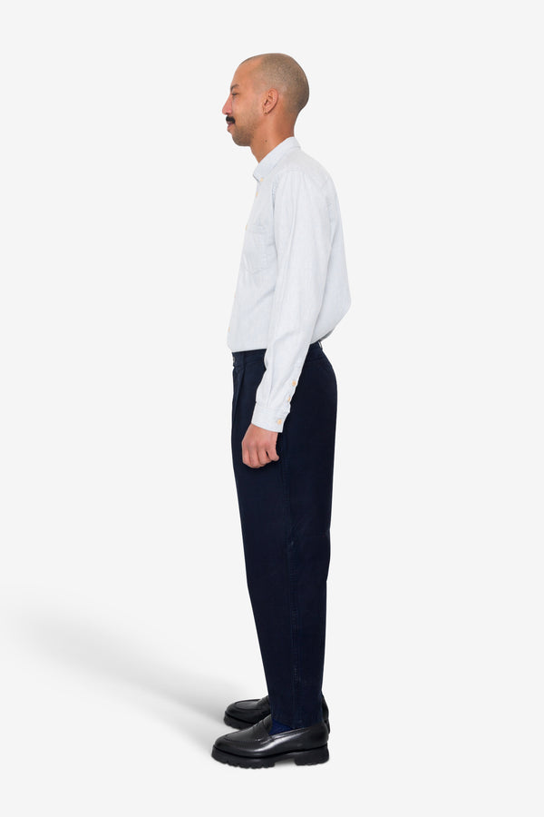 Folk Wide Fit Trouser - Navy Linear Texture