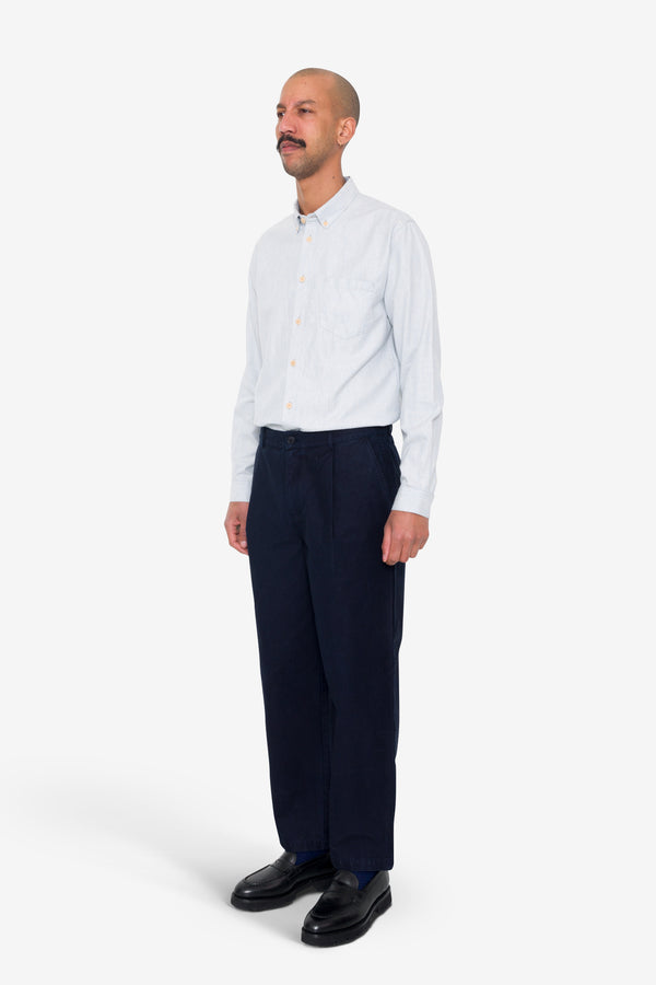 Folk Wide Fit Trouser - Navy Linear Texture