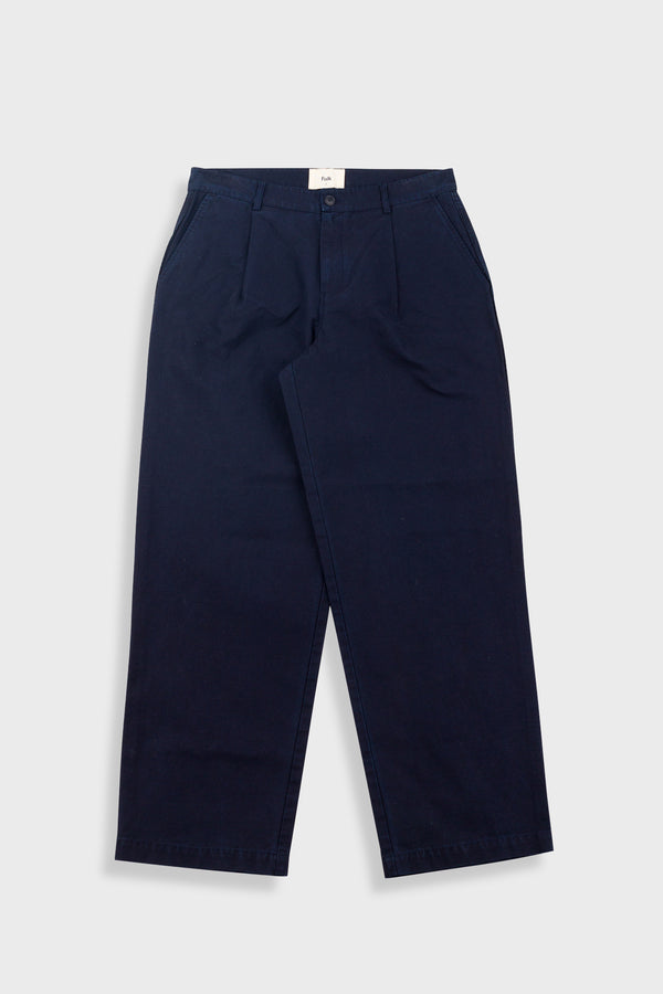folk Wide Fit Trouser - Navy Linear Texture