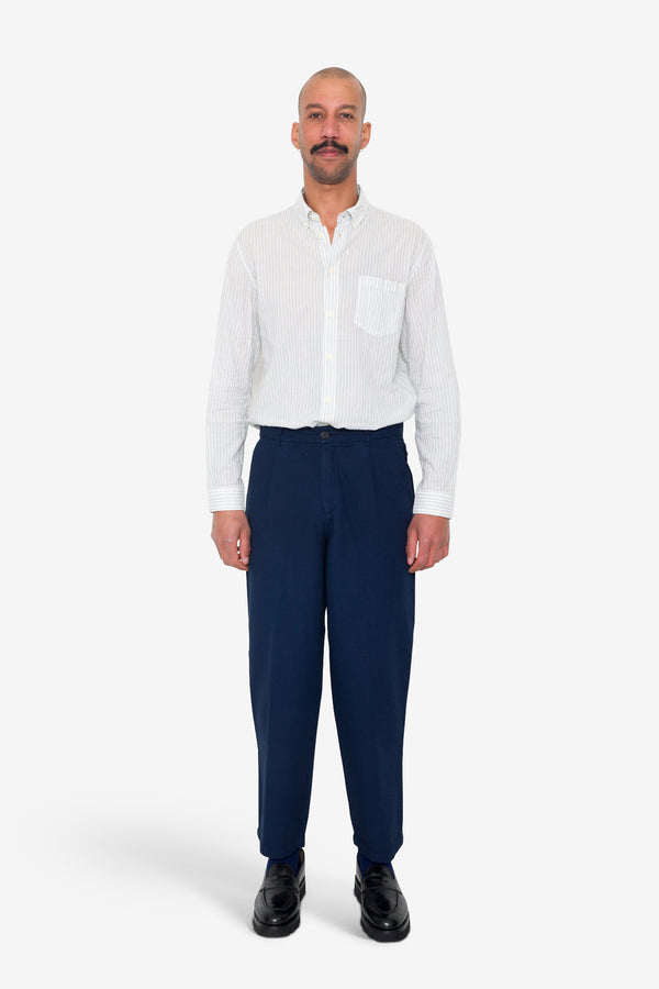 Folk Wide Fit Trouser - Navy Topstitch