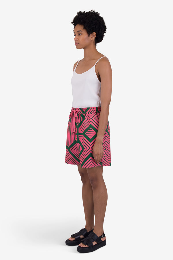 Folk Wide Signal Shorts - Pink Green Diamond Print