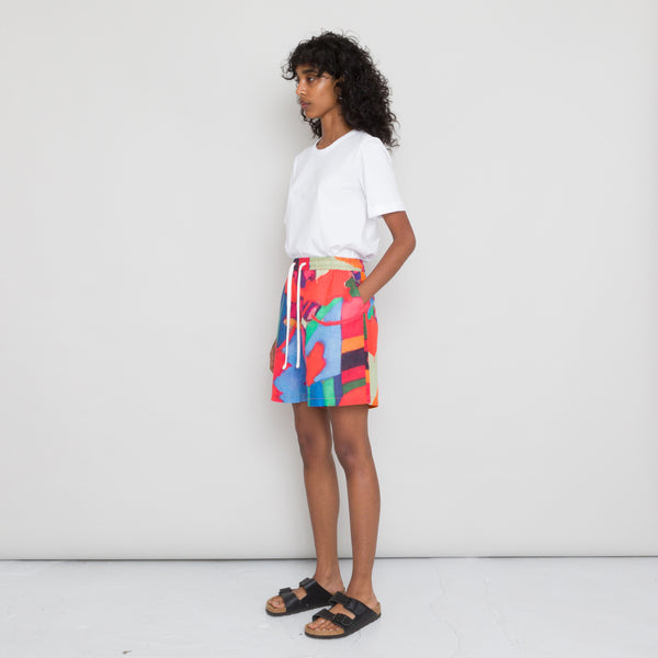 Folk Wide Signal Shorts Women's - Red Tulip Print