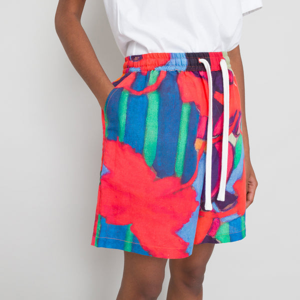 Folk Wide Signal Shorts Women's - Red Tulip Print