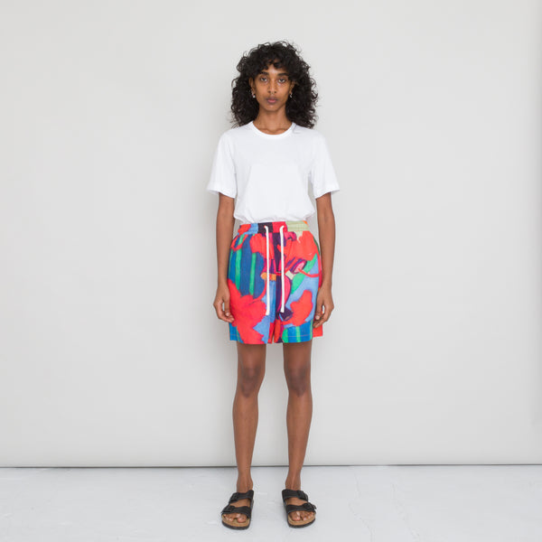 folk Wide Signal Shorts Women's - Red Tulip Print