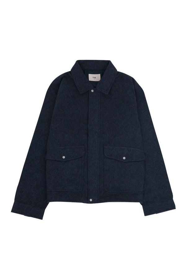 folk Winter Cropped Coat - Navy Brushed Twill