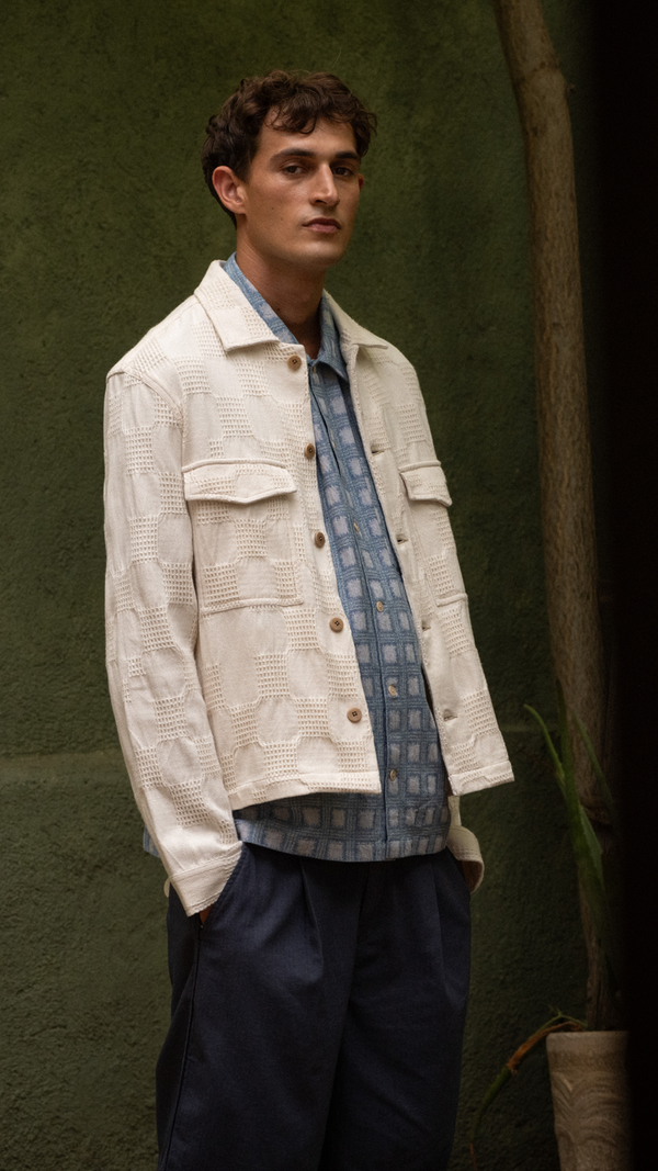 Folk Zaki Jacket - Ecru Waffle Check