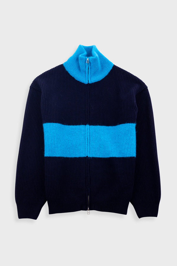 folk Zip Through Jumper - Blue