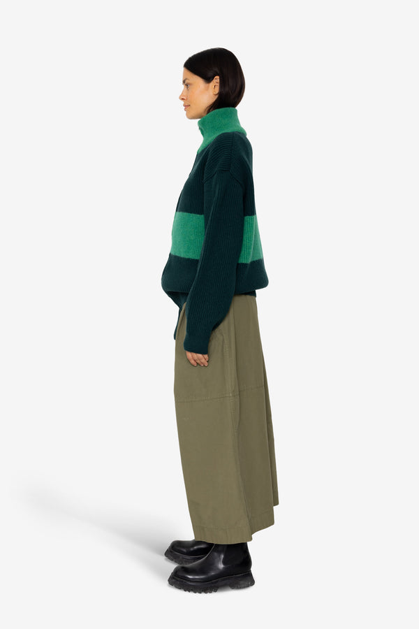Folk Zip Through Jumper - Green