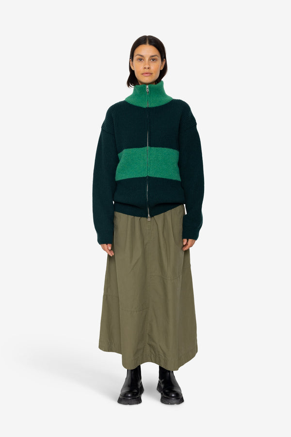 Folk Zip Through Jumper - Green