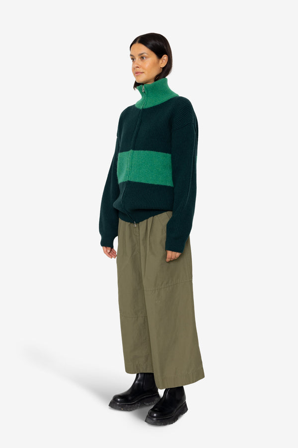 Folk Zip Through Jumper - Green