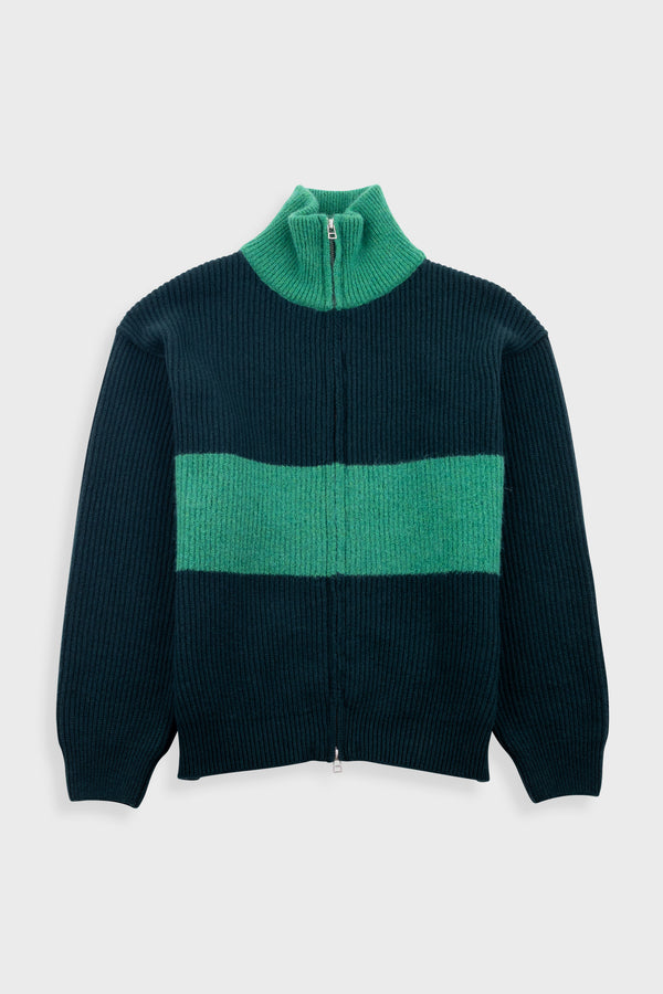 folk Zip Through Jumper - Green