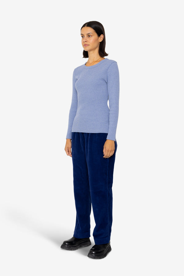 Folk Long Sleeve Fitted T-Shirt - Bleached Denim Melange