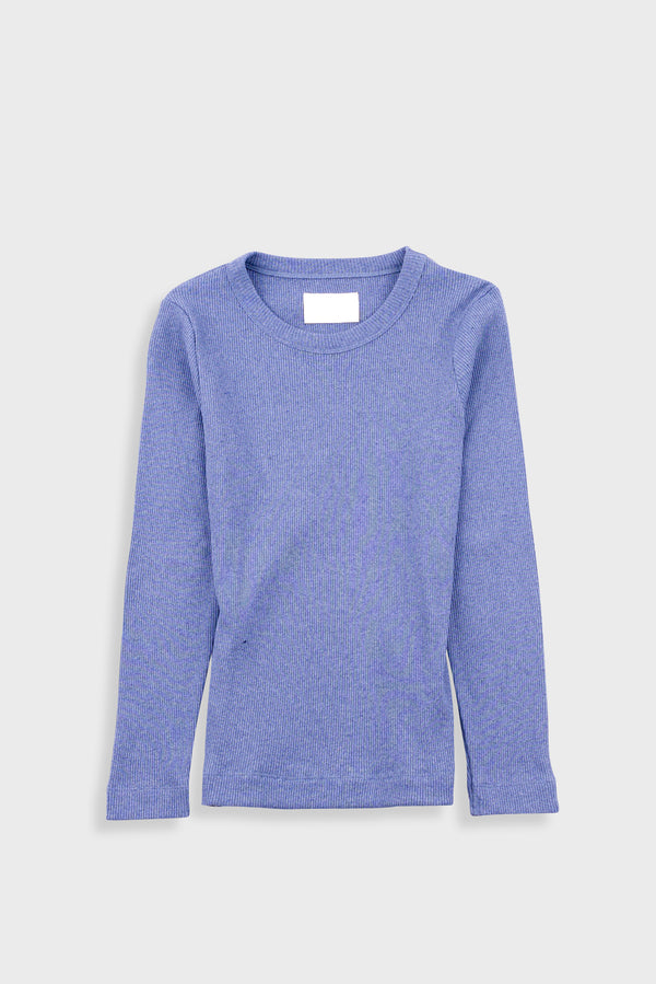 folk Long Sleeve Fitted T-Shirt - Bleached Denim Melange