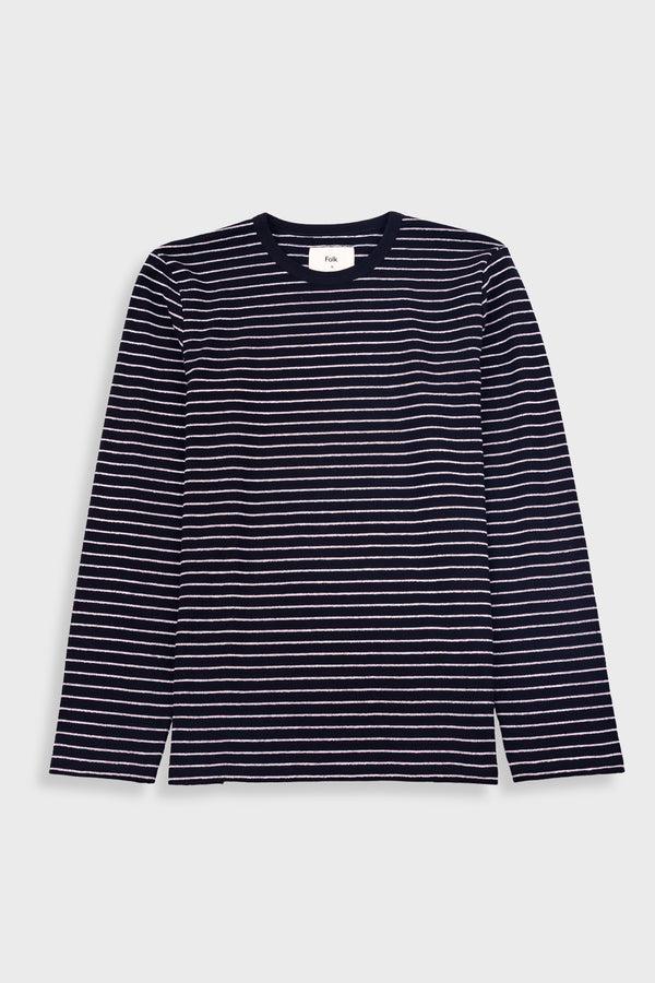 folk Long Sleeve Textured Striped T-Shirt - Black / Ecru