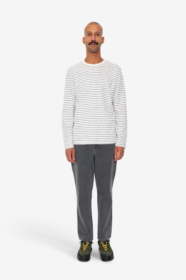 Folk Long Sleeve Textured Striped T-Shirt - Ecru / Navy