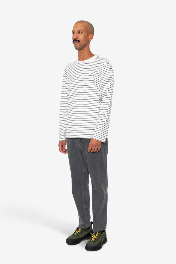 Folk Long Sleeve Textured Striped T-Shirt - Ecru / Navy