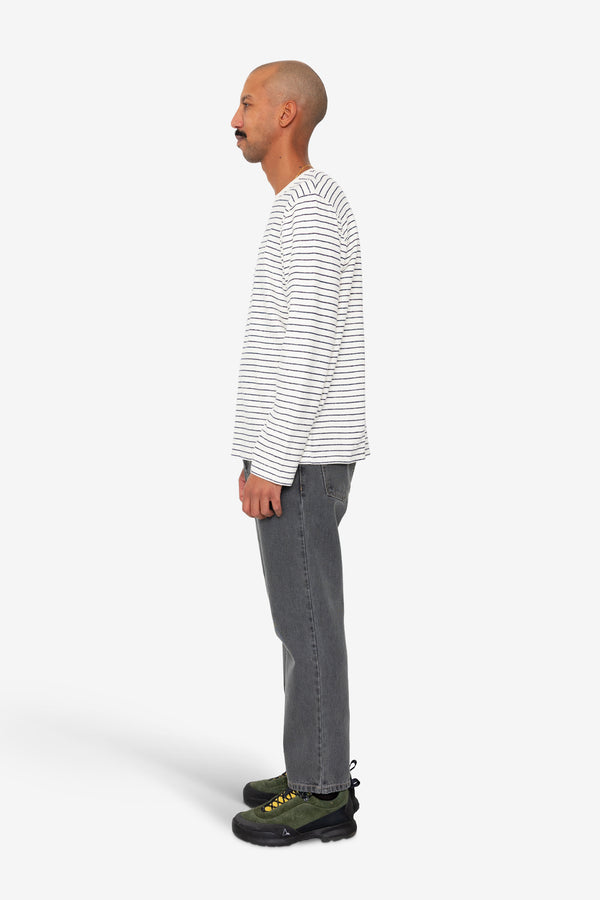 Folk Long Sleeve Textured Striped T-Shirt - Ecru / Navy