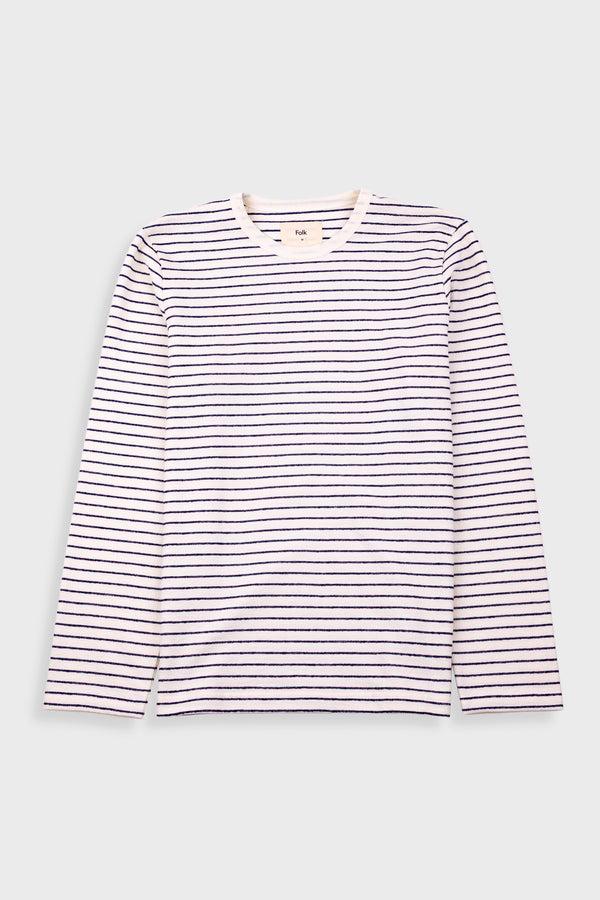 folk Long Sleeve Textured Striped T-Shirt - Ecru / Navy