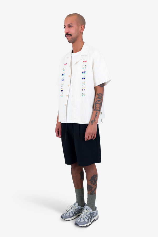 Folk Relaxed Soft Collar Shirt - Ecru Track Embroidery