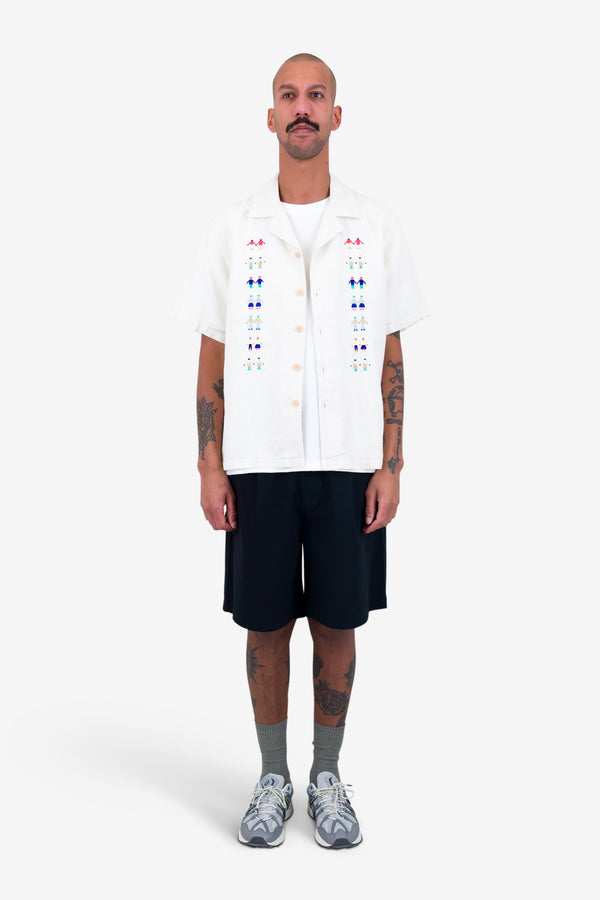 Folk Relaxed Soft Collar Shirt - Ecru Track Embroidery