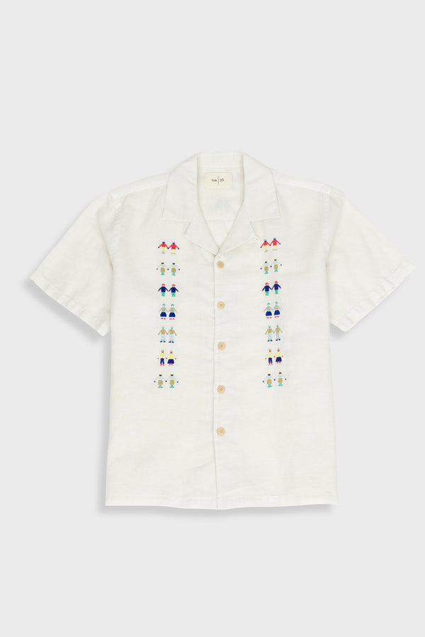 folk Relaxed Soft Collar Shirt - Ecru Track Embroidery